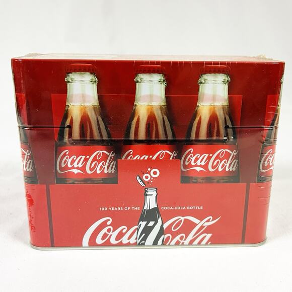 Vtg Coca Cola 100 Years Of The Bottle Tin Box w/ Recipe Cards New Sealed - Picture 3 of 7